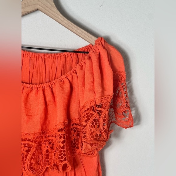 EUC Bright Orange Off Shoulder Lace Swim Beach Coverup Dress, Size Medium - Picture 5 of 9